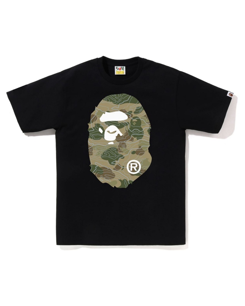 T Shirts Bape Layered Line Big Ape Noir Homme | SNS-08658550